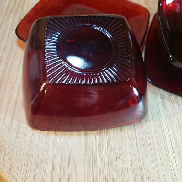 Lot Of 2 Anchor Hocking Dessert Bowl 4.75" & Saucer 5.25" Charm Ruby Red Square - Picture 7 of 7
